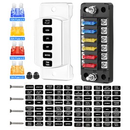 Telsitine 6 Way Fuse Box, 12V Blade Fuse Block with Negative Bus, Fuse Box Holder with LED Indicator ATO/ATC Fuse Panel Waterproof Cover for 12V Automotive Car, Truck, Marine Boat, RV, Trailer