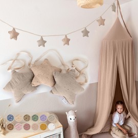 LILIMAUS Star Bunting Fabric [with Gold Appliqué in 12 Colours] Bunting Children's Room - 100% Cotton Handmade - Muslin Bunting - House Bed Decoration Girls & Boys - Decorative Baby Room