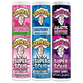 WARHEADS - Super Sour Candy Spray - Blue Raspberry, Green Apple and Watermelon Flavors - 0.68 oz. Bottles - 3 Pack