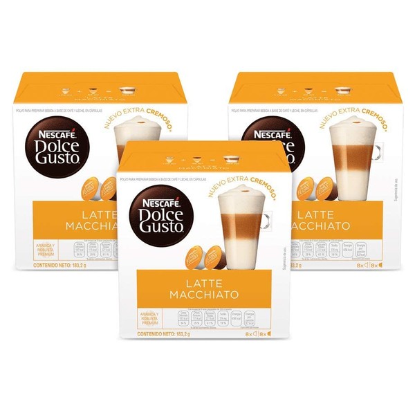 Nescafe Dolce Gusto Coffee Pods, Latte Macchiato, 16 capsules, Pack of 3