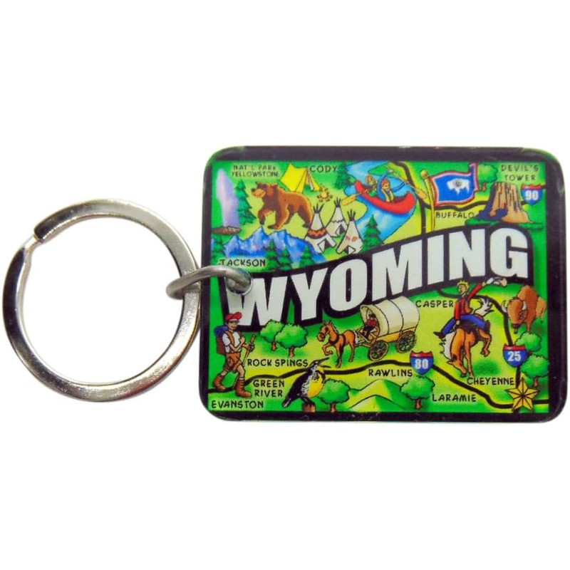 Wyoming - Llavero de acrílico para recuerdo, accesorio retro de