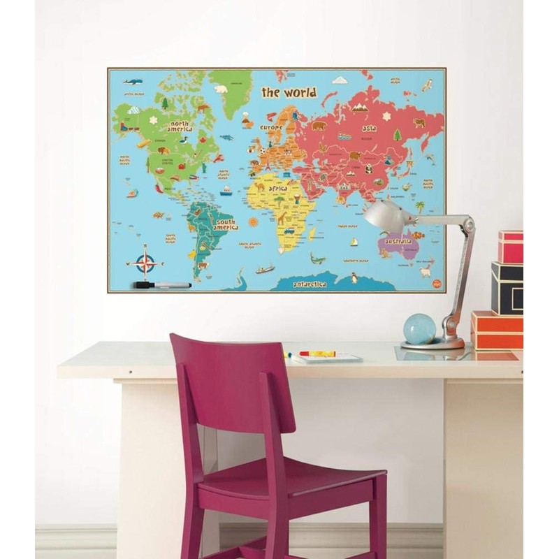 Wall Pops WallPops WPE0624: Kids World Dry Erase Map Decal