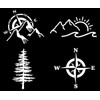 Compass Mountain Decal 4 Pack: Moutains with Compass, Mountain Sun