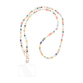 Fycyko Phone Lanyard, Sparkling Crystal Beaded Chain Phone Strap with Tether Tabs Universal Anti-Lost Natural Stone Beaded Cellphone String Strap for Girls Women,Colourful