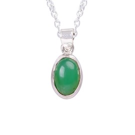 GEMKORA Natural Real Chrysoprase Crystals Bezel Oval Pendant Necklace, Polished Birthstone, Healing Cabochon Gemstone, Jewelry, 925 Sterling Silver Jewelry 18 inch