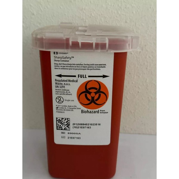 Covidien 8900SA SharpSafety Sharps Container, Phlebotomy, 1 quart Capacity, Red
