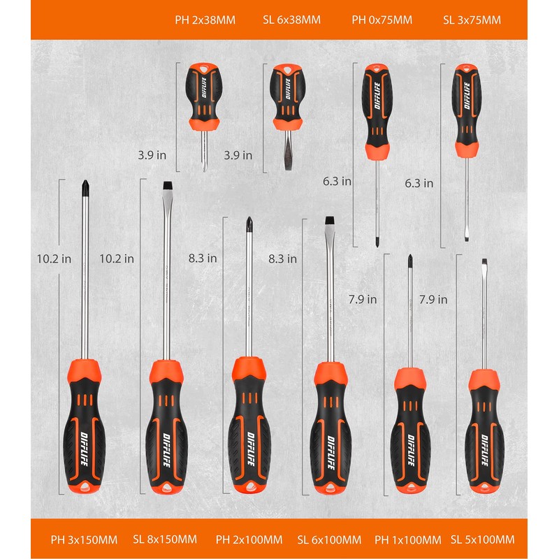 DIFFLIFE Screwdrivers Set with Case, 120-piece Includes Slotted, Phillips, Hex,