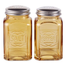 RSVP International Jumbo Retro Glass Salt & Pepper Shaker, Screw On Stainless Steel Lid, Each Shaker Holds 8 Ounces, Amber, 2.25x2.25x4.3, 2 Piece
