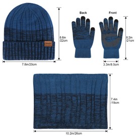 TAGVO 3in1 Winter Beanie Hat Scarf Gloves Set, Ultra Soft Elastic Thicken Warm Fleece Inner Lining Knit Beanie Cap Neck Warmer Warm Gloves,Snugly Fit for Men Women,Winter Accessories Sets