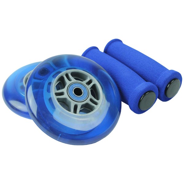 Replacement Razor Scooter Wheels, Abec 7 Bearings, Handle Bar Grips (Blue/Blue)