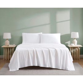 Linen Closet Luxury Cotton 300 Thread Count Organic Cotton 4-Piece Sheet Set, Full, Arctic White