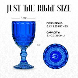 Elle Decor Stylish Glass Goblets, Set of 6-8.4oz Stemmed Wine Glasses for Red/White Wine - Elegant Drinkware for Entertaining, Special Occasions, Dinner Parties, Summer Celebrations (Blue)