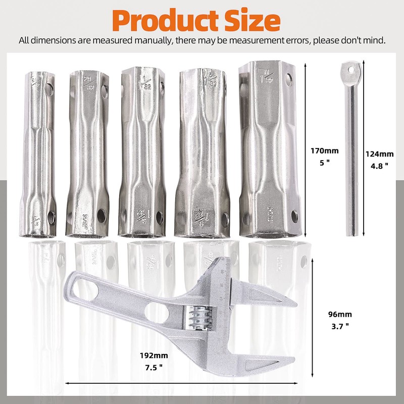 Tanstic 7Pcs Shower Valve Socket Wrench Set, 5 Sizes Dual-Ended