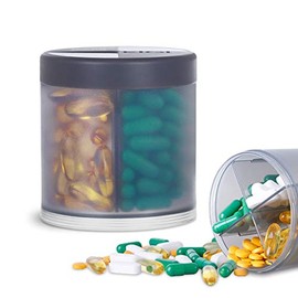 Large Capacity Pill Box Organiser 4 Compartments - Round Monthly Pill Bottle 1 Day 4 Times Medication Organiser for Vitamin Fish Oil - 100% Airtight