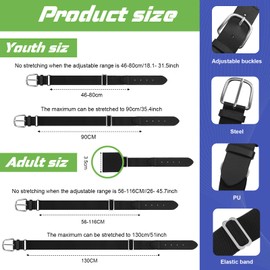Hercicy 12 Pcs Baseball Belts Softball Belts Bulk for Adult and Youth Adjustable(Youth Size,Black)
