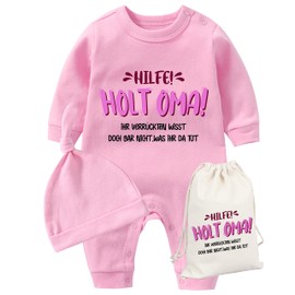 AOUYOA Baby Twins Baby Bodysuit Aid Holt Grandma Newborn Baby Unisex Romper Toddler Outfit Cute Jumpsuit with Bag Set, Pink Help Holt Grandma