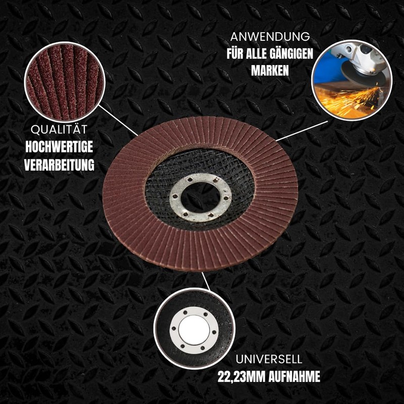 10 flap discs, diameter 115 mm, grain 60, brown, professional