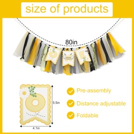 Bee And Daisy One High Chair Banner - Bee First Birthday Decoration, Floral Highchair Banner, Yellow Black White Birthday Garland, Insect Theme Photo Props Party Supplies