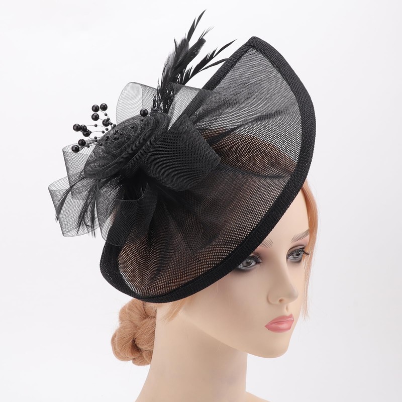 DRESHOW Fascinator Hats for Women Pillbox Hat with Veil Headband