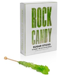 Light Green Rock Candy Sugar Sticks - Watermelon Flavored - 12 Individually Wrapped Light Green Party Favors