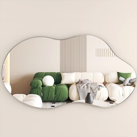 SHYFOY Decorative Wall Mirror Irregular Large Silver Mirror- Asymmetrical Mirrors for Wall Decor, Abstract Wavy Mirror for Modern Living Room, Bathroom, Bedroom, and Entryway, 32"x19"