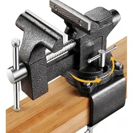 Bench Vise 4-1/2in Multi-Purpose Bench Vice Clam on Vise, Heavy Duty Cast Iron Bench Clamp with Anvil-Multi-Jaw Swivel Base - Bnech Vice for Workbench, Woodworking, Workshop DIY