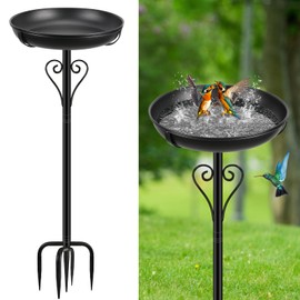 ODSNANIE Metal Bird Bath for Outside, Vintage Freestanding Birdbaths with Metal Stake, Upgraded 5 Pronged Base Birdfeeder Feeder Bowl for Outdoors Garden Patio Yard Lawn Decor (Black)