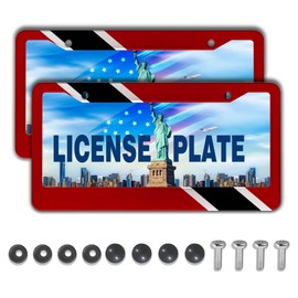 Car Plate Frame Red, Black, White License Plate Frames Trinidad and Tobago Flag Aluminum Metal Car Accessory 2 Pack with Screw Covers Set