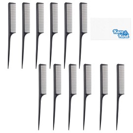Kare & Kind 12-Pack Styling Comb - Black Colour - Fine Tooth Rat Tail Combs - Plastic - Use for Volume Add, Trim, Root, Dividing, Dye, Styling - Men Women