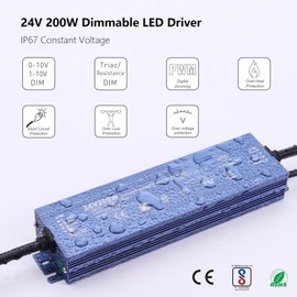 BENLUN Constant Voltage 24V 200W 8,5A Dimmable LED Driver, Waterproof IP67 Transformer, AC 110V Triac Power Supply, LED Adapter for LED Light, Computer Project, Outdoor Light