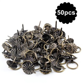 Jiozermi 50 Pcs Mini Pull Handle, Metal Ring Pull Handles, Small Drawer Pulls for Jewelry Box Chest Cabinet Drawer, 0.75” OD, Bronze