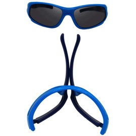 COOLSOME anteojos de sol polarizadas flexibles con protección UV para niños y niñas de 3 a 10 años con correa, Azul y azul profundo (ajuste de 4 a 10 años), Small