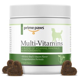 Prime Paws Multivitamin for Dogs - Effective Formula Includes Calcium & B Vitamins for Dogs & Puppies - Dog Vitamins Supplement Chews - Beef Bacon Flavor - 60 ct