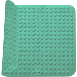 Shower Mat, 48 x 48 cm, Non-Slip Square Bath Mat, Hangers and Drainage Holes, Grey Green