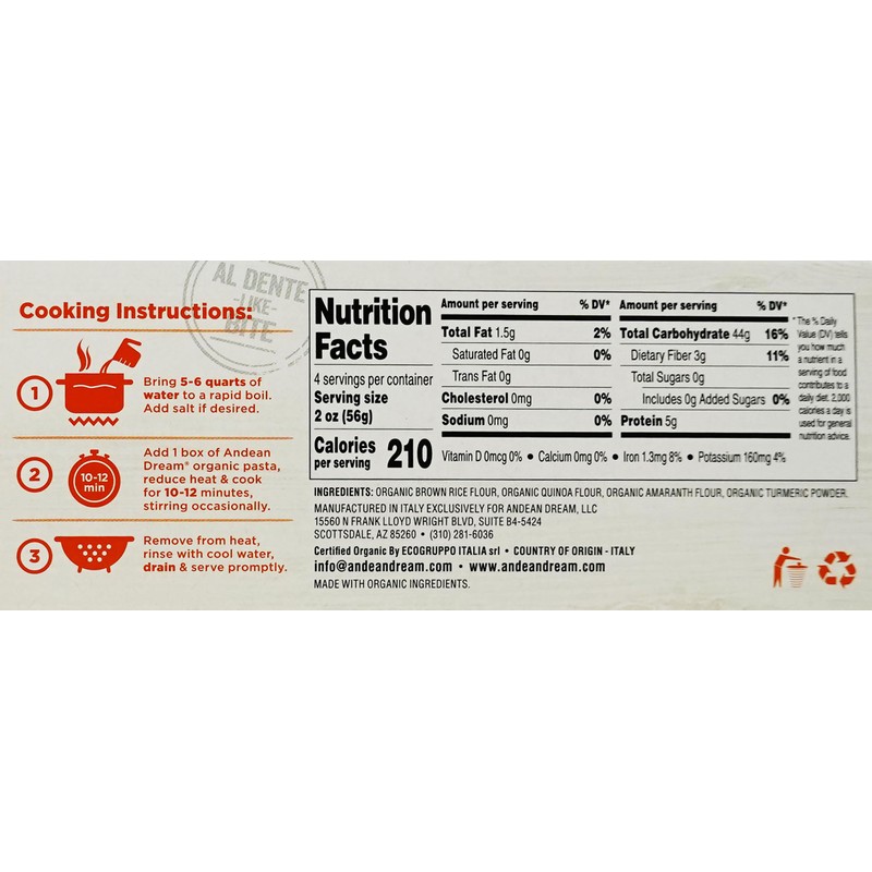 Andean Dream Organic Turmeric Spaghetti Pasta (12 Pack)
