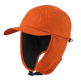 Home Prefer Mens Winter Hat with Brim Fleece Earflaps Hat Baseball Trapper Hat Dark Orange