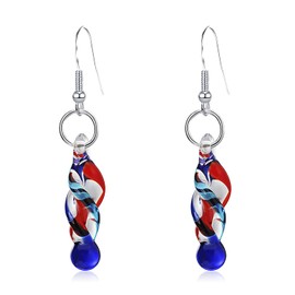 KVANU Handcrafted Italian Murano Style Glass Tornado Twirl Fashion Dangle Earrings Irregular Glass Spiral Dangle Drop Earrings for Women Jewelry Gift (Blue)