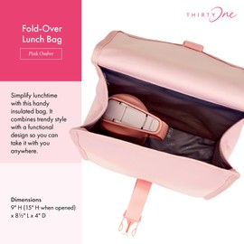 THIRTY-ONE Gifts Fold-Over Lunch Bag, Reusable Insulated Lunch Bag with Buckle Closure, Pink Ombre