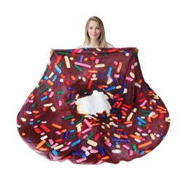 BATTILO HOME 71 Inch Novelty Food Blanket for Adult and Kids, Soft Flannel Round Coffee Glazed Donut Blanket, Weird Blanket for White Elephant Gifts Funny Useful