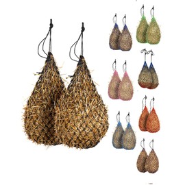 Majestic Ally 2 Piezas de Red de heno de alimentación Lenta de 42 Pulgadas para Caballos, Agujeros Fuertes pequeños de 2 x 2 Pulgadas, Cuerda de Nailon Colgante, alimentador de Viaje Ajustable para