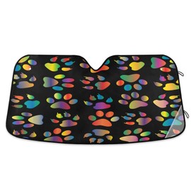 Car Windshield Sun Shade Colorful Paw Print Foldable Car Front Windshield Sunshade Blocks UV Rays Sun Visor Sun Heat Protection for Car Truck SUV to Keep Your Vehicle Cool,Small…