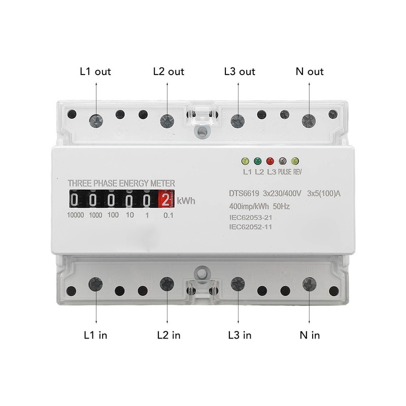 Electric Meter Din Rail 3 Phase 4 Wire KWh Energy