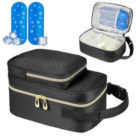 Bolsa de viaje para leche materna con bolsa de hielo, bolsa portátil para enfriar leche materna con asa de hebilla, enfriador aislado para almacenamiento de leche materna, color negro