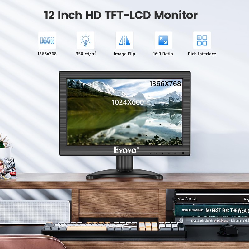 Eyoyo 12 Inch Monitor 1366x768 Small TV Monitor with HDMI