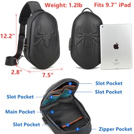 O-TBOST EVA Hard Shell Sling Bag for Men Anti-Theft Spider Crossbody Bag for Travel Cycling with USB Charging Port (Carbon Fiber)