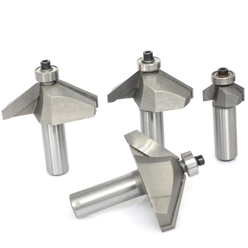 Akylin 4pcs 60 Degree Chamfer Bit Set,1/2" Shank,3/16",5/8",3/4" and 7/8"