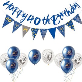 12Pcs Navy Blue Happy 40th Birthday Decorations Set for Him,Man 40th Birthday Balloons NavyBlue Gold Birthday Number 40 Banner Triangle Flag Banner for Men Boys Birthday Party Decorations Supplies