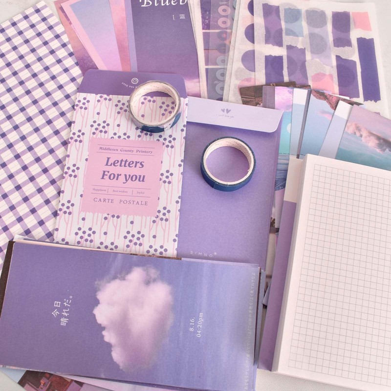 Diary Book Set, Notebook, Cute, Purple, Scrapbooking Kit, Bullet Journal,