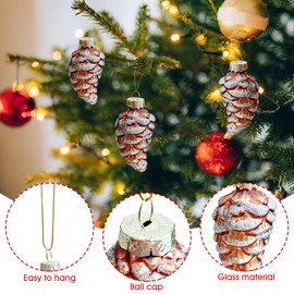 12 Pack Christmas Pinecone Glass Ornament,Fall Hanging Christmas Ornament Glitter Xmas Hanging Ornaments for Xmas DIY Crafts Fall Thanksgiving Day Decoration (B Style)