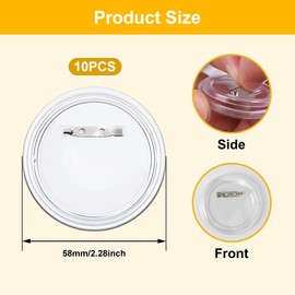 Pack of 10 Buttons Badges, 58 mm Transparent DIY Lapel Buttons, Acrylic Button Badges, Buttons for DIY without Machine, Children's Buttons with Pin for Photos, Pictures, Clothing